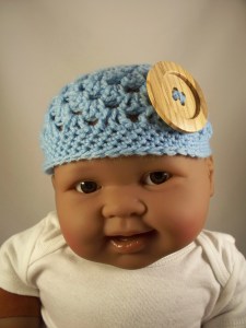 Blue Crochet Baby Hat Button
