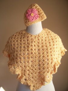 Yellow Crochet Poncho Hat Set