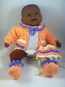 Peach Purple Lavender Crochet Baby Sweater Hat Booties